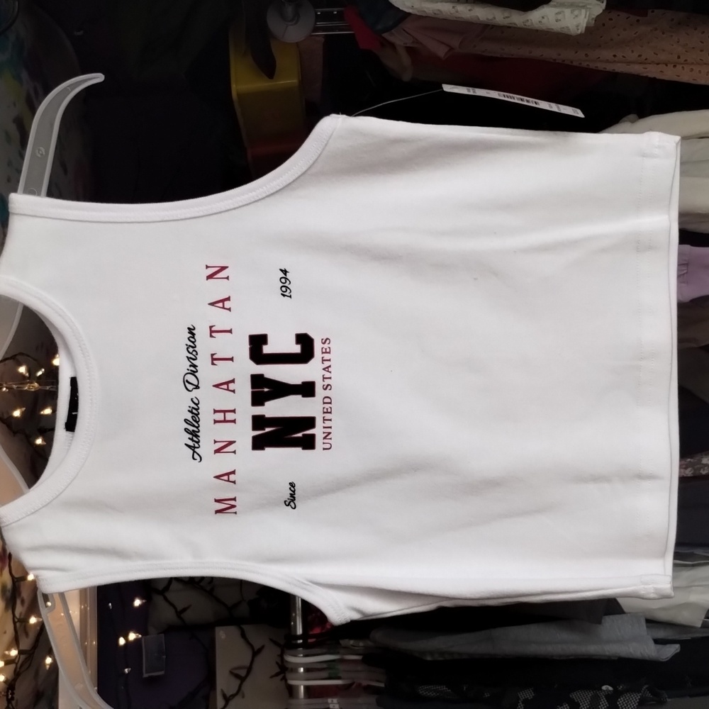Justify high neck graphic tank